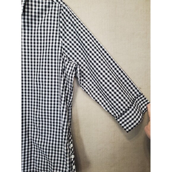 Foxcroft Wrinkle Free Shaped Fit Black Gingham 3/4 Sleeve Button-Up Top Size 16 - Picture 2 of 7